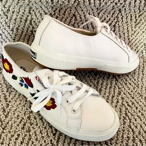 Superga White Sneakers with Colorful Embroidered Floral Design